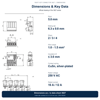 Connecteur RAST 5 IDT Série 3627, 23,4 pôles, à insertion par déplacement d'isolation, pas de 5,0 mm, 250 V CA, 16 A, connexions filaires DIN