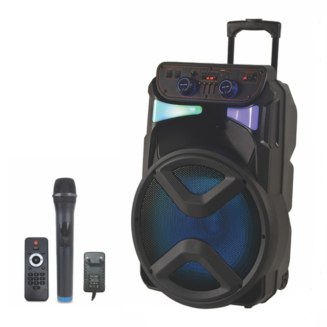 Hifi 15 Inch Trolley Active Speaker With Blue Tooth Outdoor Light for Gym With Wheel