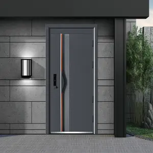 Porte principale de sécurité de style moderne Portes d'entrée extérieures en métal et acier Porte extérieure noire pour maison villa