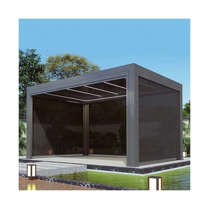 Bioclimatique impermeable motorizado <span class=keywords><strong>de</strong></span> aluminio al aire libre pérgola persiana techo Gazebo con puerta <span class=keywords><strong>de</strong></span> vidrio - Product Image 5