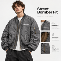 Blousons Bomber Vintage Lavés Personnalisés en Gros Coupe Oversize Manches Froncées Poches Col et Ourlet Côtelés Streetwear Vêtements d'extérieur OEM