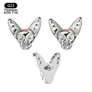 G23 <b>Titanium</b> Cat Head <b>Stud</b> Earrings 7.8mm X 7.5mm With Zircon Inlay For Body Piercing Jewelry - Product Image 5