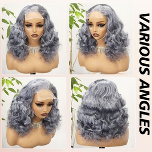 วิกผมลอนแบบเด้งดึ๋งสีเทาสีน้ำเงินของ Fh วิกผมเรมี่ทรงหลวม4x4วิกผมด้านหน้าแบบมีลูกไม้แท้ - Product Image 5