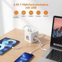 Bloc multiprise de bureau BSCI Schuko avec 3 prises CA, 1 USB-A, 2 USB-C, prise EU, CE, pour rallonge intérieure/bureau/maison