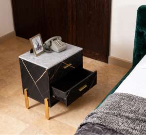 <span class=keywords><strong>โต๊ะ</strong></span><span class=keywords><strong>ข้าง</strong></span><span class=keywords><strong>เตียง</strong></span> 3 ลิ้นชัก ดีไซน์ทันสมัย ลายหินอ่อน ขาสีทอง - Product Image 4