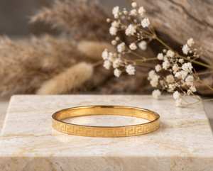 DIVYORO Classic Gold Kada Detailed Greek-Key Inspired Engraving <b>Copper</b> Brass Gold Plated Lightweight 20g <b>Bracelet</b> Women Fashion - Product Image 2