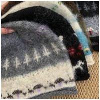 Gorro de Punto Acanalado Jacquard Vintage con Pompón, Estilo Fair Isle, Cálido y Versátil para Mujer