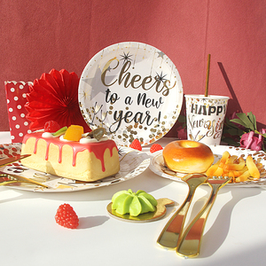 Juego de <span class=keywords><strong>Vajilla</strong></span> Desechable con Tema de Feliz Año Nuevo, Servilletas, Vasos de Papel, Platos de Papel, Suministros de Decoración para Fiestas - Product Image 5