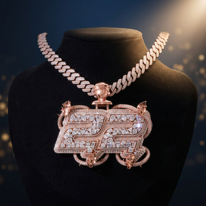 Rose <b>Gold</b> Rhodium Plated 925 Sterling Silver Moissanite <b>Letter</b> Pendant Claw Setting Iced Cuban Link Chain Unisex Luxury Jewelry - Product Image 2