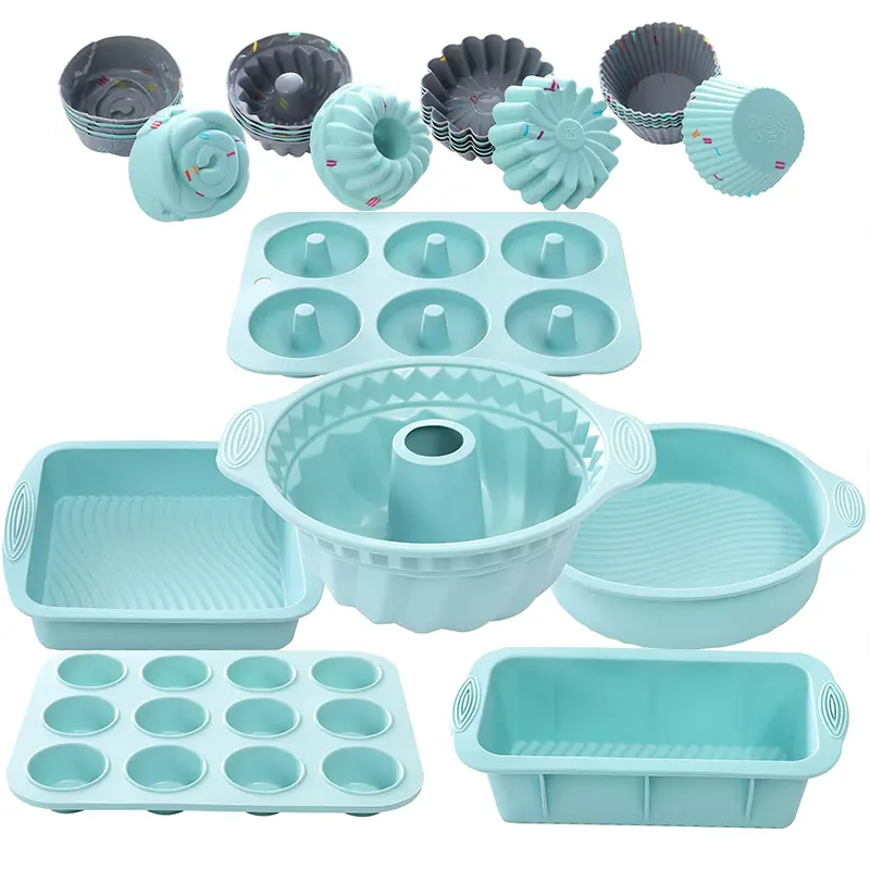 Wholesale Silicone Baking Set Bakeware with Lid For Baking Muffin Pan Donut Pan And Cupcake Mold Silicone Baking Cups Set