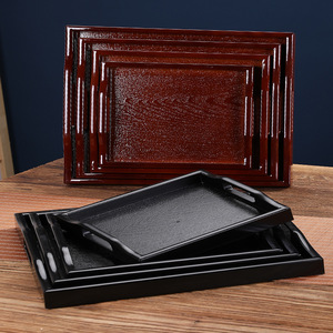 Chinese Style Rectangular <b>Tray</b> Imitation Wood Grain Non Slip <b>Tea</b> Serving <b>Tray</b> For Home Hotel Restaurant Use Large Size Black - Product Image 1