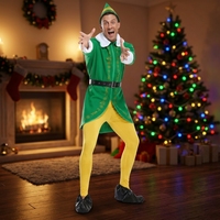 Costume de cosplay complet pour couple d'elfes de Noël, costume d'elfe vert long pour homme, robe rose pour femme, pour fête de Noël, tenue de jeu de rôle pour couple