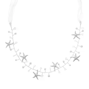SLBRIDAL Handmade Clear Crystal Pearls Starfish Bridal Wedding Tiara Headband Headpieces Women Jewelry Hair accessories