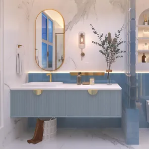 حوض فاخر ، حوض حمام عائم حديث التركيب مع خزانة بمرآة