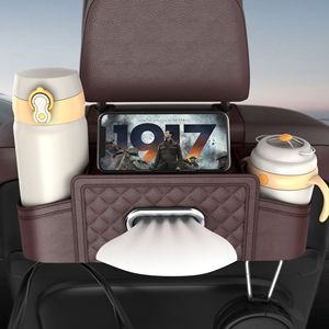 Car Seat Back <b>Storage</b> <b>Box</b> With Tissue Holder 4-7 Compartments <b>Waterproof</b> Multi Functional Organizer For Car Interior Burgundy - Product Image 1
