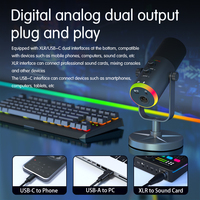 Microphone dynamique professionnel pour enregistrement de podcast USB et XLR avec bras articulé et éclairage RGB. Microphone dynamique USB adapté aux podcasts