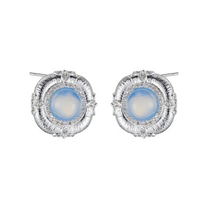 Stud Earrings Blue Stone Bezel Setting 925 Silver <b>Posts</b> Everyday Wear Geometric Design <b>Round</b> Shape - Product Image 5