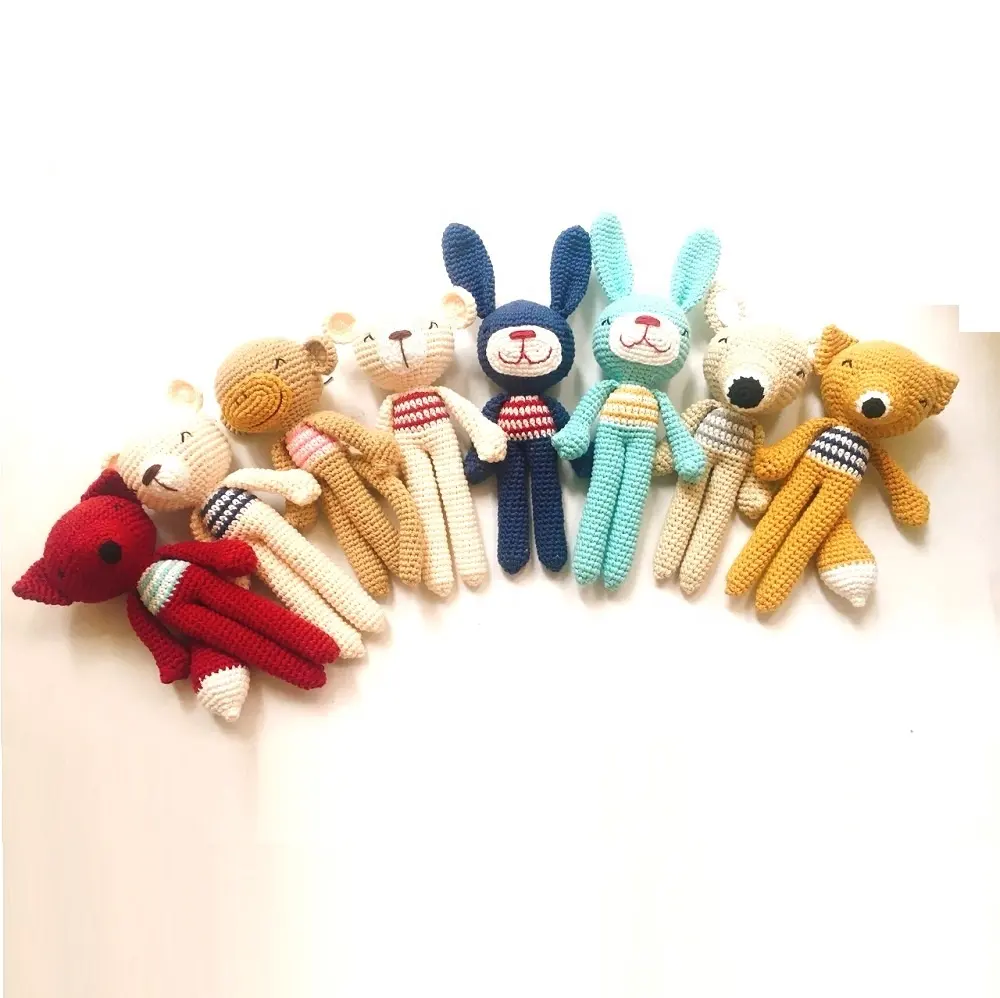 वुडलैंड जानवरों सेट फॉक्स भालू हिरण बंदर और खरगोश बच्चे Crochet खिलौना गुड़िया