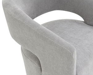 Fauteuil capitonné gris clair 1 pièce avec base sur pieds et roulettes, assise ronde en tissu texturé, mobilier de chambre moderne et écologique - Product Image 6