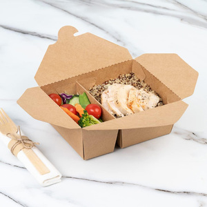 Tùy chỉnh Takeaway takeout không thấm mỡ tab-khóa đóng cửa kraft giấy 2 hai ngăn dùng một lần thực phẩm <span class=keywords><strong>container</strong></span> Bento ăn trưa hộp - Product Image 5