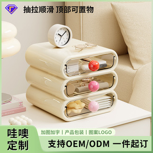 Cosmetic Storage <b>Box</b> With Drawers <b>Plastic</b> Desktop Organizer For Makeup <b>Large</b> Capacity Creamy White Gradient Pink Antique Green - Product Image 4