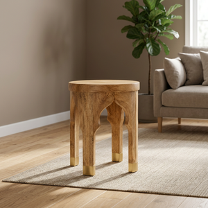 Capuchons de tabourets en laiton sculptés à la main avec découpe en arc |   Table design contemporain, écologique, durable et légère |   Marron/Doré Living - Product Image 3