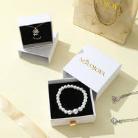 Coffret à bijoux blanc A1 et sac à poignée en ruban avec insert de présentation noir et tirette dorée pour collier et bracelet – Fournitures cadeaux