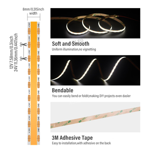 UL Listed Mini Pitch Density 528Chip <strong>LED</strong> COB strip light 24V 16.4Ft/Roll 11.36mm Cut 10W/M <strong>Single</strong> Blue Light 8mm Cob Strip Light