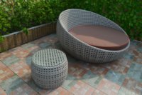 Canapé-lit rond en forme d'oeuf pour jardin extérieur avec couvercle en rotin Canapé-lit Apple pour hôtels et villas