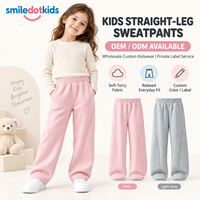 Smiledotkids Pantalons de survêtement pour enfants personnalisés à jambe droite en molleton doux coupe décontractée rose gris clair OEM ODM Marque privée Vente en gros