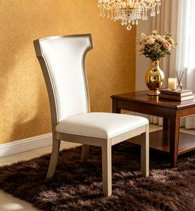 Modern White Leather Dining Chair, High-Back Upholstered Side Chair with Light Oak Wood <b>Frame</b> - Product Image 5