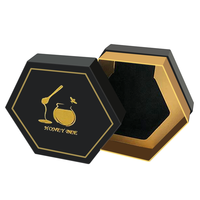 Emballage cadeau personnalisé en papier cartonné hexagonal noir pour miel d'abeille, boîte hexagonale pour produit en verre, bougie chauffe-plat