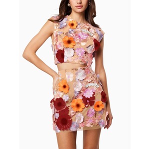Set di due pezzi in pizzo ricamato a fiori 3D Top corto + gonna a tubino <span class=keywords><strong>da</strong></span> <span class=keywords><strong>sera</strong></span> abiti eleganti Sexy Casual <span class=keywords><strong>da</strong></span> <span class=keywords><strong>donna</strong></span> - Product Image 1