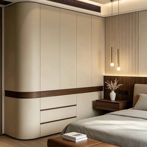 <span class=keywords><strong>Armoire</strong></span> d'angle moderne et durable pour chambre à coucher avec <span class=keywords><strong>portes</strong></span> <span class=keywords><strong>coulissantes</strong></span> faciles à assembler, en bois de cerisier, design gain de place pour villa - Product Image 1