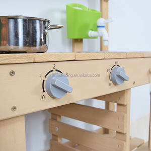 Cuisine de jardin en bois avec évier, tableau noir et étagères de rangement - Cuisine de jeu pour enfants pour des jeux imaginatifs - Product Image 6