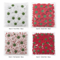 Têtes de fleurs de poinsettia artificielles de Noël 12 cm en tissu de soie satinée et velours, 4 styles, pour décoration DIY mariage, fête, maison, 30 pièces/sac
