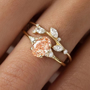 Set di Anelli da Donna con Foglie Floreali e Zirconia Cubica, Gioielli Minimalisti Impilabili alla Moda - Product Image 2
