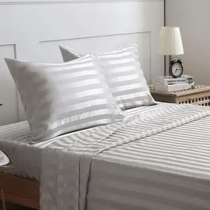 Groothandel Hotel Satijn Italiaanse Stijl Diepe Pocket Flat Laken Kussensloop 4 Stuks Beddengoed Set