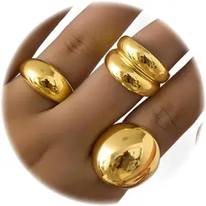 Grosir set cincin Chunky emas perhiasan mode baja tahan karat berlapis emas 18K perak terbuka dapat disesuaikan baru untuk anak perempuan wanita