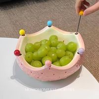 Ensemble de plateaux à dessert et assiettes à fruits en porcelaine de haute qualité, mignon, grande capacité, avec fourchettes et brochettes sécurisées
