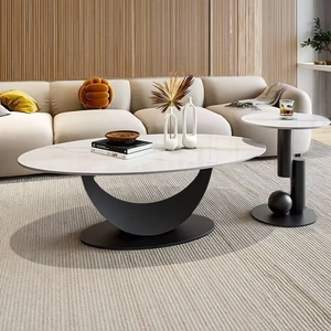 Mesa de Centro de Piedra Ovalada Color Mantequilla, Estilo Minimalista de Diseñador, Lujosa y Sofisticada, Moderna y Sencilla para Espacios Pequeños - Product Image 4
