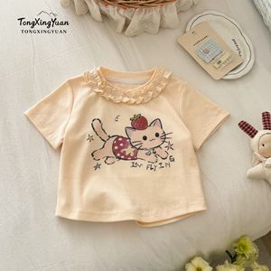 TongXingYuan Girls' Short Sleeve T-Shirt Off-White Cotton Cartoon Print Summer Top For Baby Girls - Product Image 1