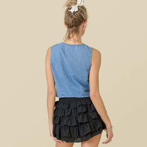 Nuovo Gilet in Denim Y2K da Donna - Top Corto Senza Maniche con Fiocco, Gilet Estivo Casual alla Moda per il Commercio all'Ingrosso - Product Image 6