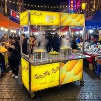 Chariot de nourriture de rue mobile en acier inoxydable, stand pliable pour en-cas avec panneau publicitaire personnalisé, roues verrouillables pour marché nocturne