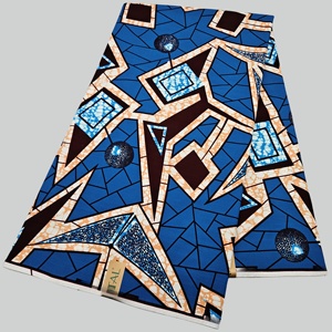 Nouvelle Arrivée Tissu Pagne Africain Hollandais en <span class=keywords><strong>Coton</strong></span> 100% Biologique Peigné Batik Doré à Paillettes Tissé 150g/m² - Product Image 4