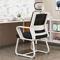 Chaise de bureau moderne avec appui-tête réglable, en maille, sans roulettes, pour la maison, le bureau, l'hôpital, les salles de conférence et le personnel hôtelier