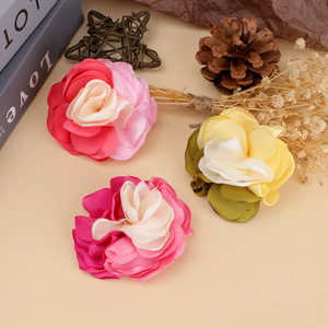 Mixed Color Burnt Edge Camellia Flowers Hair <b>Accessories</b> <b>Wedding</b> Decor Floral Trims For Crowns Wreaths Tiaras - Product Image 2