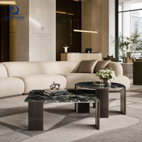 Ensemble de tables basses en marbre haut de gamme, design géométrique, base en métal, pour la maison de luxe, hôtel, salon, projet de mobilier