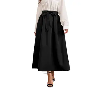 wholesale the skirt for ladies customised women Pocket Front Self Belted Solid color long skirts