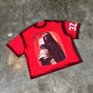 Camiseta de punto vintage oversize para hombre, 100% algodón, con lavado ácido, estilo boxy, con logo personalizado, pantalones cortos de verano con estampado digital. - Product Image 3